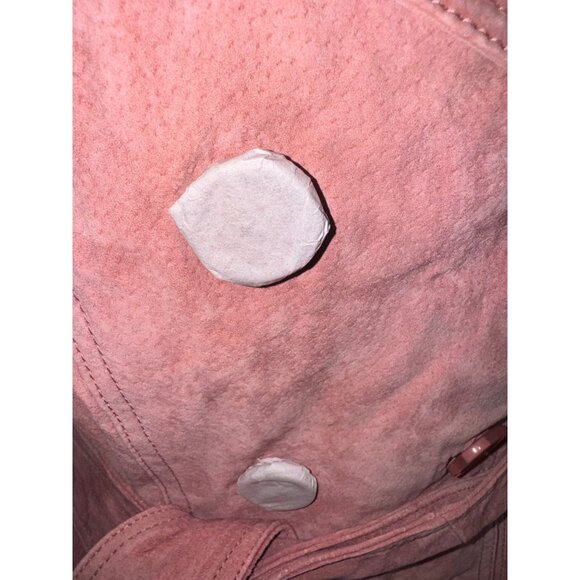 NWT Soft Blush Pink Suede Double Breasted Trench Coat Leather Luxe Designer City - Picture 6 of 16